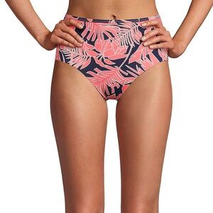 NEW Lands’ End Women’s Reversible High-Waisted Bikini Bottoms Navy/Lily Palm Mix